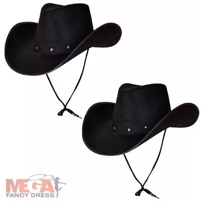 2 X Black Texas Cowboy Hat Western Adults Fancy Dress Mens Ladies Costume Access • £9.99