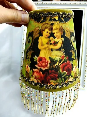Michal Negrin Romantic Angels Designed Lamp Shade With Bead Fringes Vintage  • $79