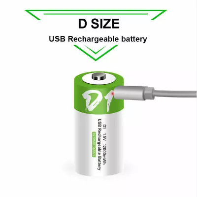 12000mAh USB D Size Lithium Rechargeable Battery 1.5V Fast Charger Type C Cable • $10.95