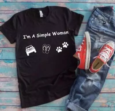 I'm A Simple Woman Dog Paws And Flip Flops Black Unisex T-shirt • $15.99