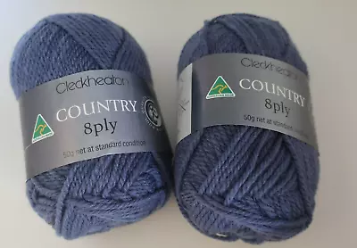 2 CLECKHEATON 8 Ply COUNTRY 50g Ball Knitting Crochet Yarn 100% Wool BLUE 2299 • $10