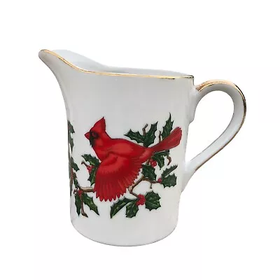 Vtg Lefton Cardinal Creamer Small Pitcher Xmas Holly Hand Painted  1261 Gold • $18