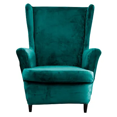 Velvet Wing Back Chair Covers Stretch Armchair Protector Lounge Sofa Slip Covers • £26.87