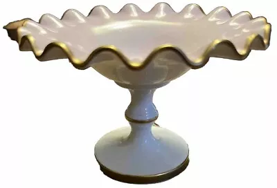 Vista Alegre VA Portugal Ruffled Gold Trim Footed Pedestal Bowl Compote 9 1/4   • $29.99