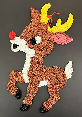 Vintage Melted Plastic Popcorn Rudolph Red Nose Reindeer Christmas Decoration • $26.95