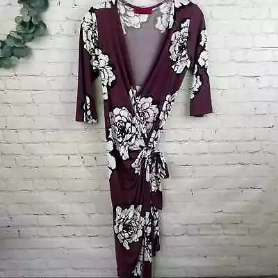 MELISSA MASSE MADE TO MEASURE Plum Wrap Dress With Large White Flowers Size S • $39