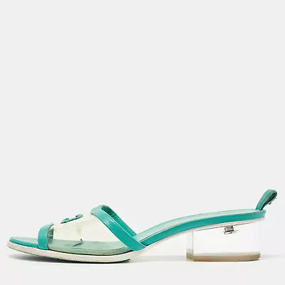 Chanel Green Leather And PVC CC Slide Sandals Size 41 • $488.25