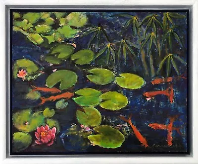Lily Pond Oil Painting On Canvas 58cm By 48cm Including Frame 1990 Linnette Bell • £595