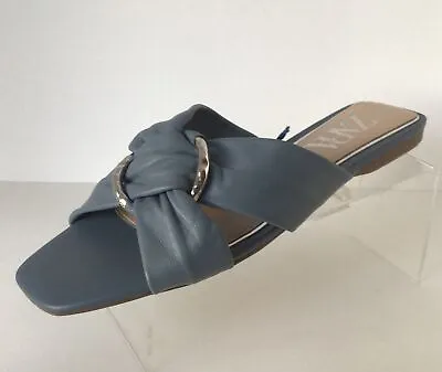 NEW ZARA Leather Low Heel Slides/Sandals W/Ring Light Blue (Size 36/US 6) • $29.95