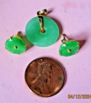 Vintage Pair Of 14k & Jade Earrings And Pendant • $76