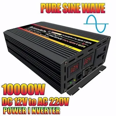 3000W/6000W/10000W Pure Sine Wave Power Inverter DC 12V 24V To 240V UK Plug LCD • £71.87