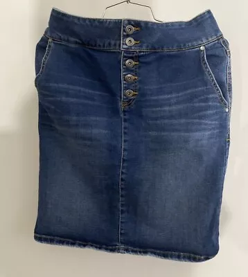 PRANA WOMEN'S Size 4 AUBREY DENIM SKIRT Pencil High Rise Button Down Med Rinse • $18