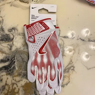 Nike Alpha Elite Baseball Batting Gloves White Red Men’s Size Large $60 • $30