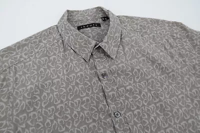 Theory Mens Small Zack Short Sleeve Button Front Cotton Shirt Gray Floral Print • $39.95