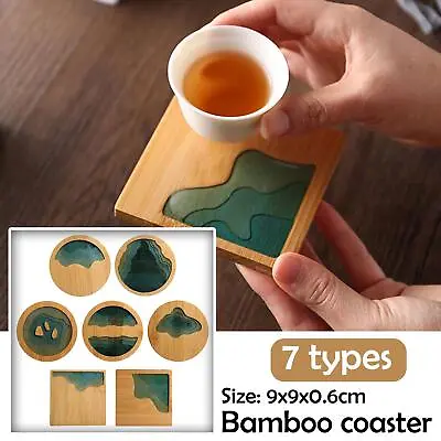 $4.11 • Buy Bamboo Insulation Pad Epoxy Resin Chinese Landscape Coaster Kitchen Table Mat :