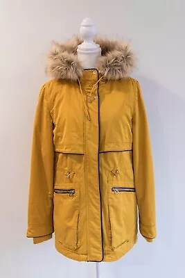 Zara Yellow Winter Coat With Fur Hood Detail • $35