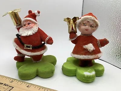 Vintage Dancing Santa Flocked & Mrs. Claus Christmas Decorations Candle Holders • $22.50