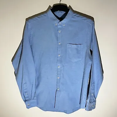 Merc London Mens Long Sleeve Button Down Collar Chambray Cotton Blend Shirt L • £8.76