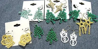 $4.99 • Buy Vintage Christmas Tree Assorted Adorments Lace 8 Pairs Hook Earrings Unused