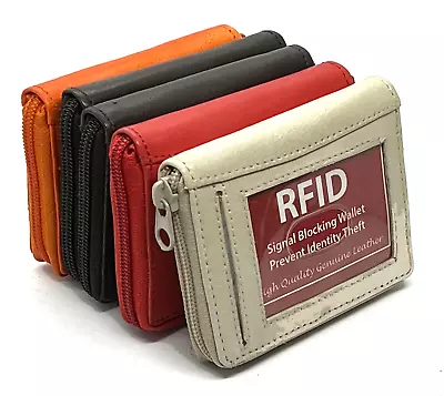 RFID Genuine Leather Credit Card Holder Womne's Accordion Wallet Zip Around • $15.17