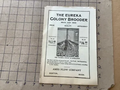 Original Vintage: 1910s AMES Plow Co. THE EUREKA COLONY BROODER - CHICKENS 8pgs • $34.97