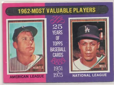 1975 Topps Baseball #200 1962 Most Valuable Players Micky Mantle Maury Wills Nm • $5