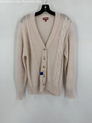 $19.99 • Buy Staud Womens Cardigan Sweater Pale Pink V Neck Cotton Blend Cable Knit XS