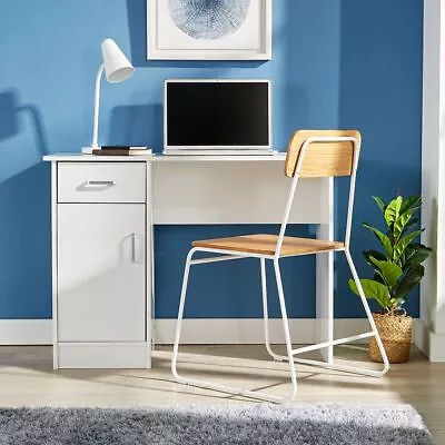 White Desk 1 Drawer 1 Door Compact Computer Workstation Home Office Table Tyler • £49.99