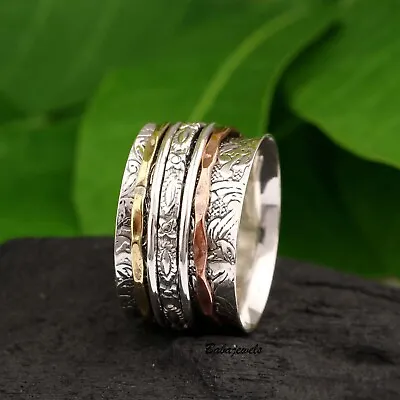 Spinner Ring 925 Sterling Silver Handmade Fidget Meditation Ring All Size OM21 • $9.86