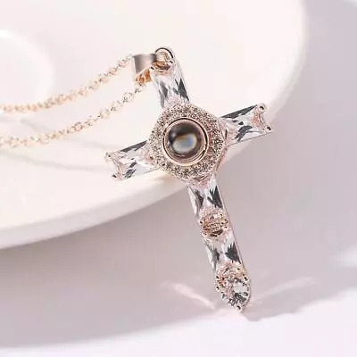 Lords Prayer Engraved Crystal Cross Pendant | Cross Projection Prayer Necklace • $6.45