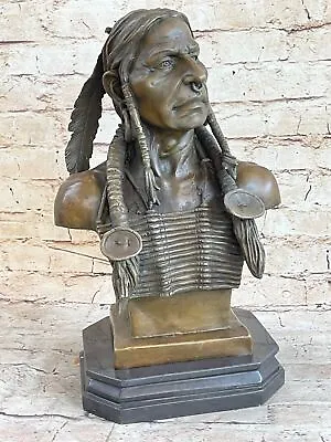 Vintage Style Metal Bronze Surface Cast Native American Indian Chief Bust Decor • $284.50