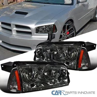 Fit 06-10 Dodge Charger Replacement Smoke Headlights Headlamps+Signal Lamps Pair • $95.95