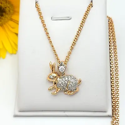 18K Gold Plated Clear Crystals Rabbit Bunny Pendant Chain Necklace. Prosperity. • $16