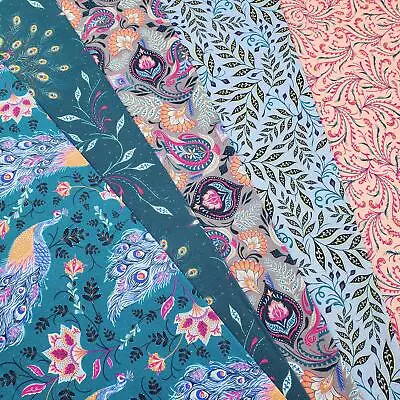 Paisley Peacock Floral 5 Piece Fat Quarter Bundle 100% Cotton By Bethany Salt • £13