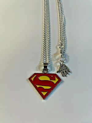 Superman Medallion Necklace 18  Silver Plated Chain Gift Box NEW USA • $11.85