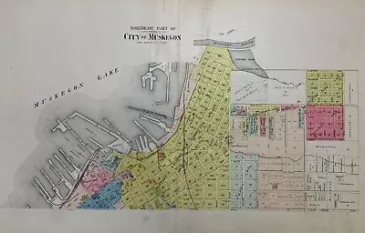 1899 CITY OF MUSKEGON Plat Map Northeast Part Standard Atlas Of County MI • $95