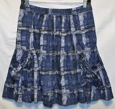 Anthropologie LiL Blue Watercolor Plaid Bow Pockets Circle Short Skirt S 4 • $29.90