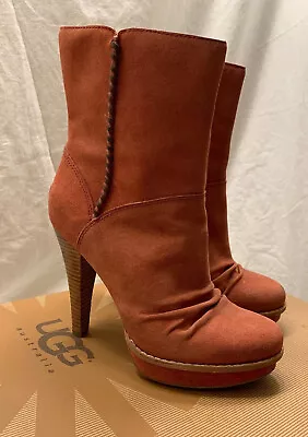 UGG Bianka Mahogany Womens Red Ankle High Heel Size US 8 Boots New • $69.99