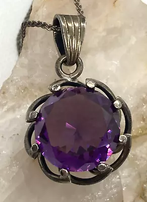 Vintage Taxco IMZ Mexico Purple CZ Pendant 18'' Necklace Sterling 925 Silver 16g • $44.99