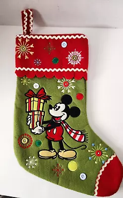 Vintage DISNEY Christmas Stocking MICKEY MOUSE Felt Applique Buttons 16  • $19.99