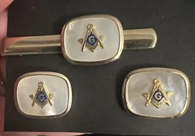 Vintage Masonic Tie Clip Cufflinks -Fraternal Gift Gold Tone Freemason Estate • $60