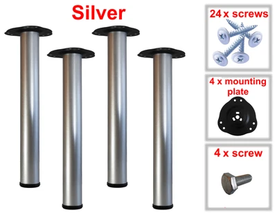 £16.50 • Buy 4 Silver Metal Table Legs Kitchen Breakfast Bar  710mm Fitting Kit Included