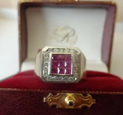 Men Ring 14K Solid White Gold Diamonds And Ruby   17 Grams US Size 11.75 • $2200