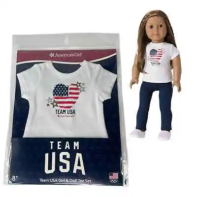 NEW American Girl Team USA T-SHIRT For 18in DOLLS Patriotic Heart Flag White TEE • $27.41