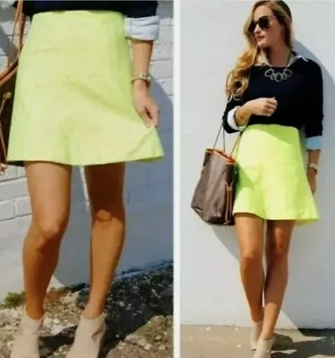 J Crew Factory Chartreuse Neon Green Geometric A-Line Mini Skirt Size- 0 • $13.85