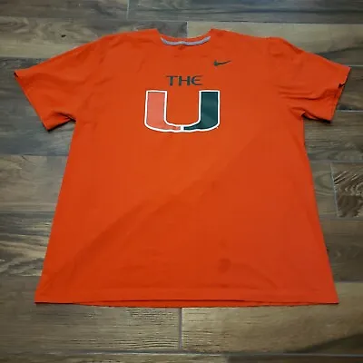 Miami Hurricanes Shirt Mens XXL 2XL Orange Nike Big The U Graphic FLAWS • $12.95