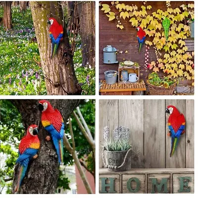 Resin Parrot Bird Statues Garden Ornaments Sculpture Wall Patio Yard Tree Decors • £17.99