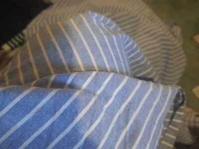 $18 • Buy Vtg Ralph Lauren Blue White Pin Stripe Cotton Chambray Fabric Twin Flat Sheet