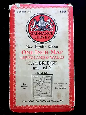 VINTAGE ORDNANCE SURVEY 1  MAP Of Cambridge & Ely (1946) Sheet 135 Mildenhall • £9.99