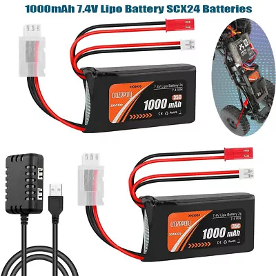 2Pcs 2S 1000mAh 7.4V Lipo Battery SCX24 Batteries With PH2.0 & JST Plug 2in1 USB • £21.98